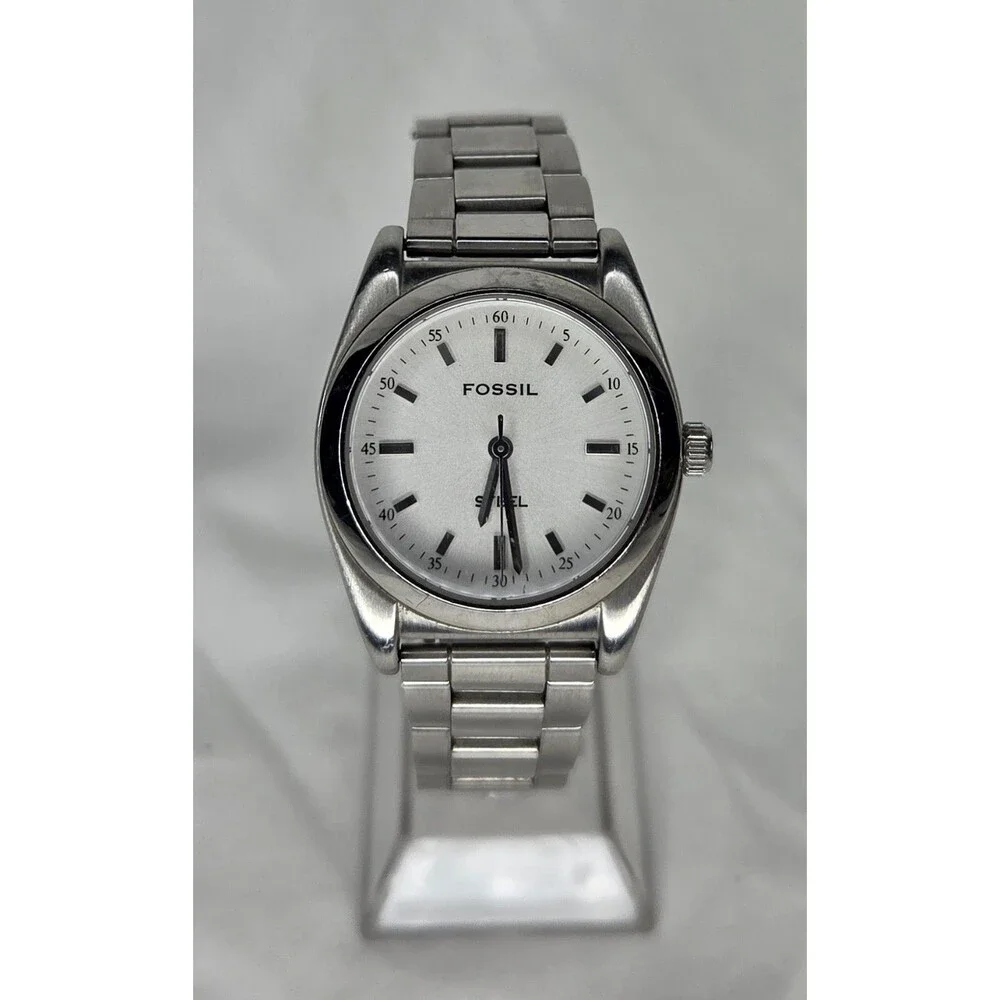 Vtg Fossil Steel Watch FS-2511 Mens 33mm Case Quartz Analog w/ New Battery